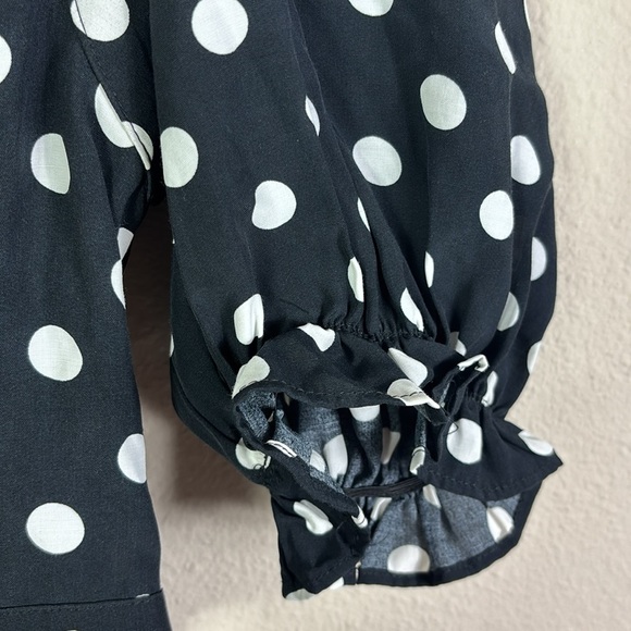 NWT Zara Black White Polka Dot Puff Sleeves Smocked Back Cropped Top size XS - Picture 6 of 12